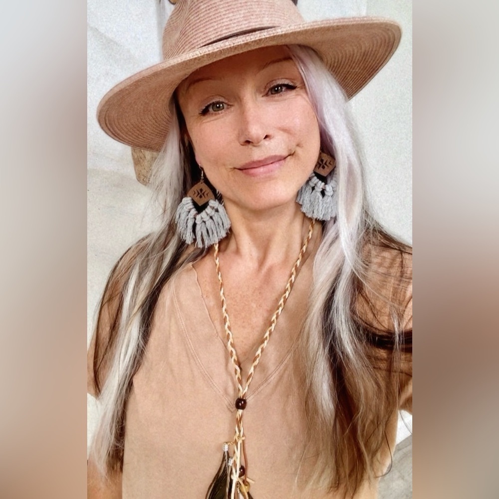 Rustic fringe boho statement earrings w macrame/hippy/cottage core vibe